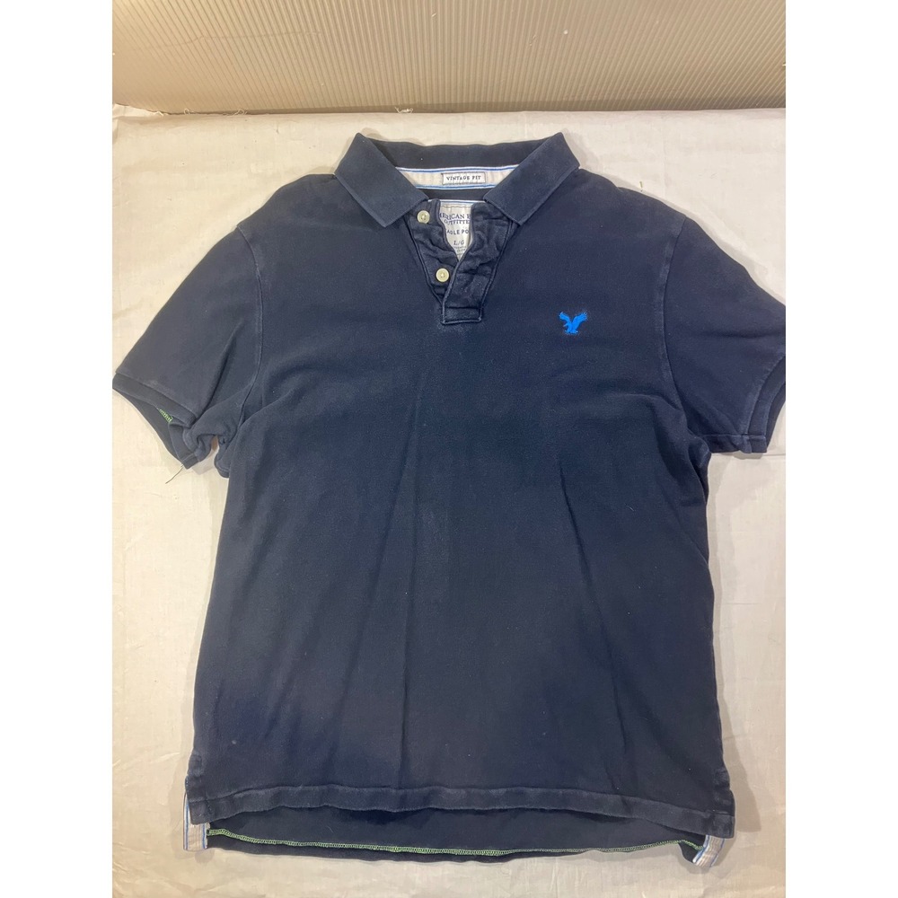 American Eagle Outfitters Mens Navy Blue Short Sleeve Polo L Vintage Fit Logo